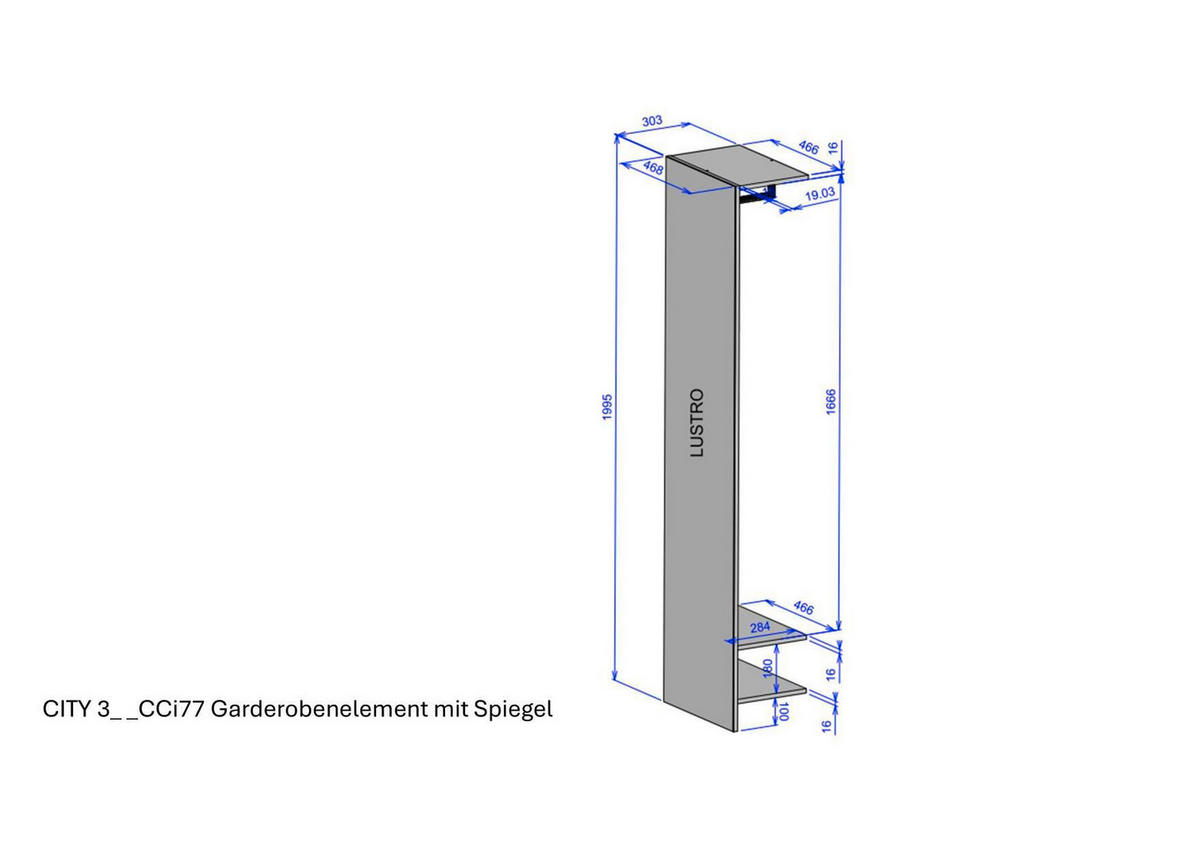 GARDEROBENPANEEL  in 47/200/30 cm  - Weiß, Design, Glas/Holzwerkstoff (47/200/30cm) - Modante