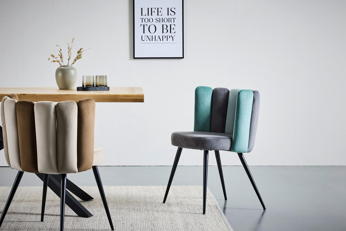 STUHL Samt Blau, Türkis  - Türkis/Blau, Design, Textil/Metall (58,5/79/55,5cm) - home24