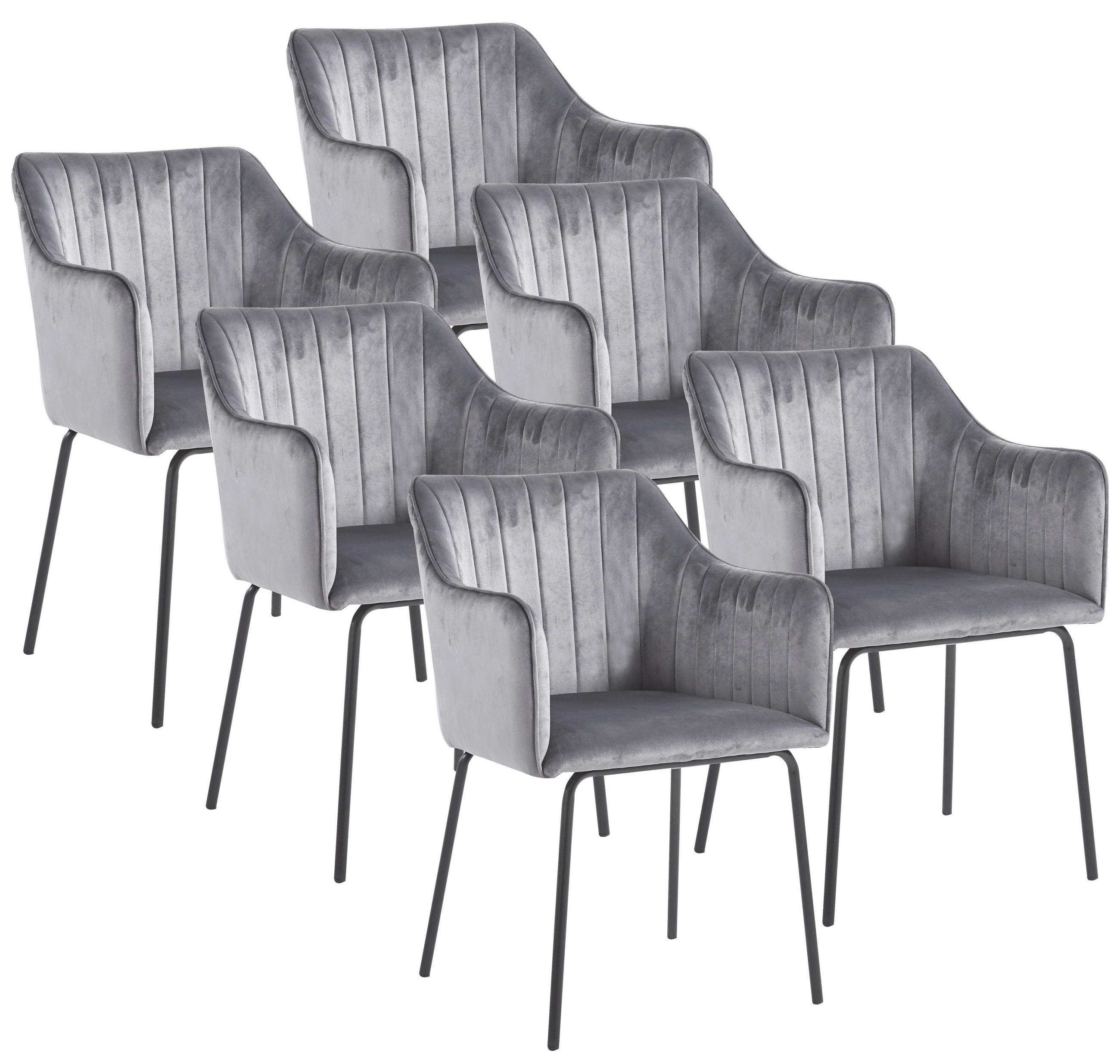 STOL MED ARMSTÖD SET 6 styck stål  - ljusgrå/svart, Design, metall/trämaterial (48,5/84/48cm) - MID.YOU