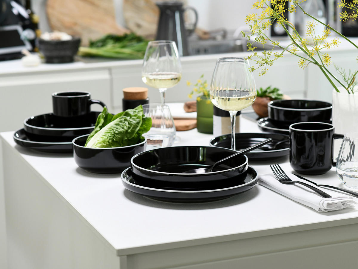 KOMBISERVICE Weiß, Schwarz Hochglanz Nordic Gourmet Schwarz 30-teilig 6 Personen  - Schwarz Hochglanz/Weiß, Basics, Keramik - Creatable