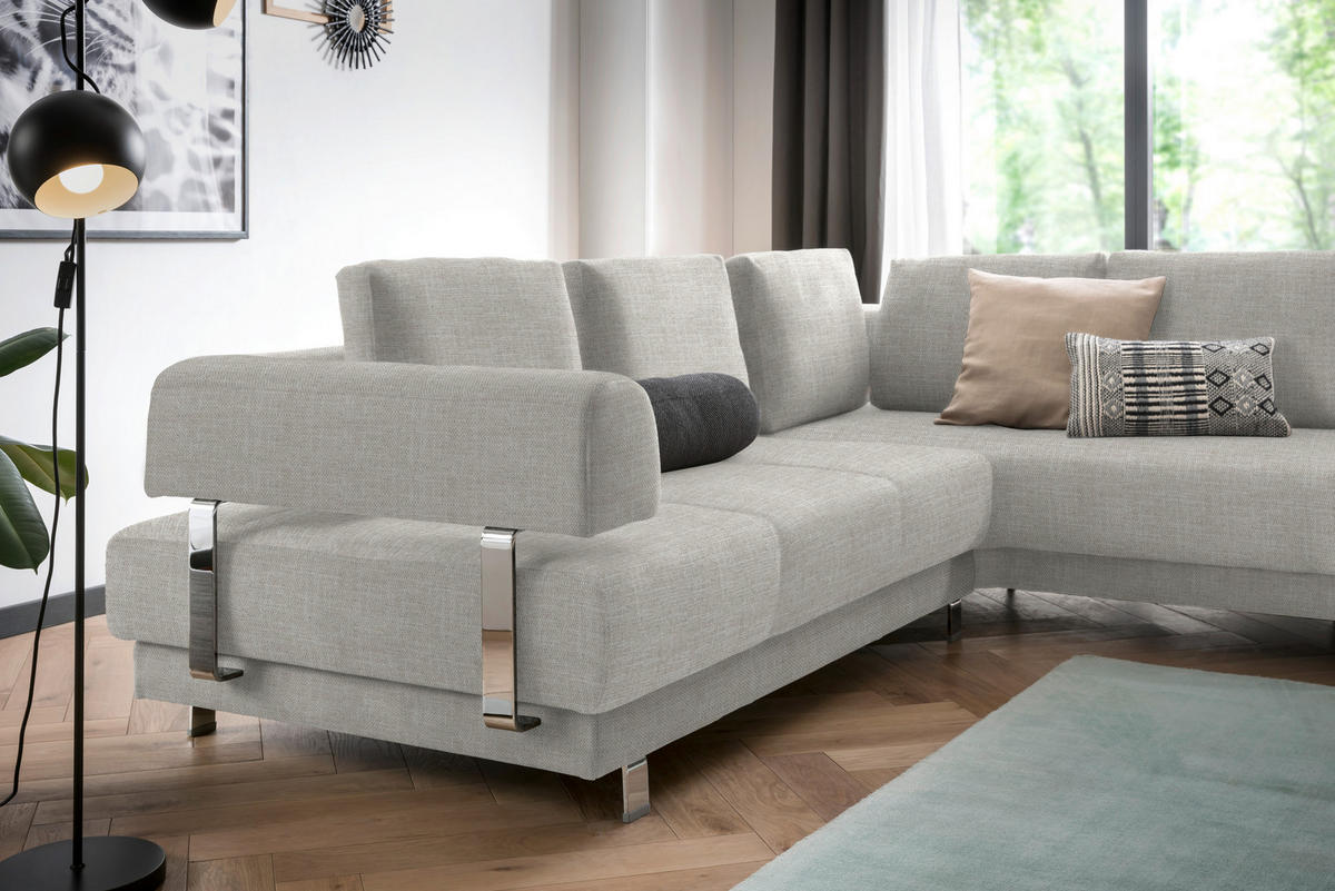 ECKSOFA Beige Chenille  - Beige, Design, Textil/Metall (277/235cm)