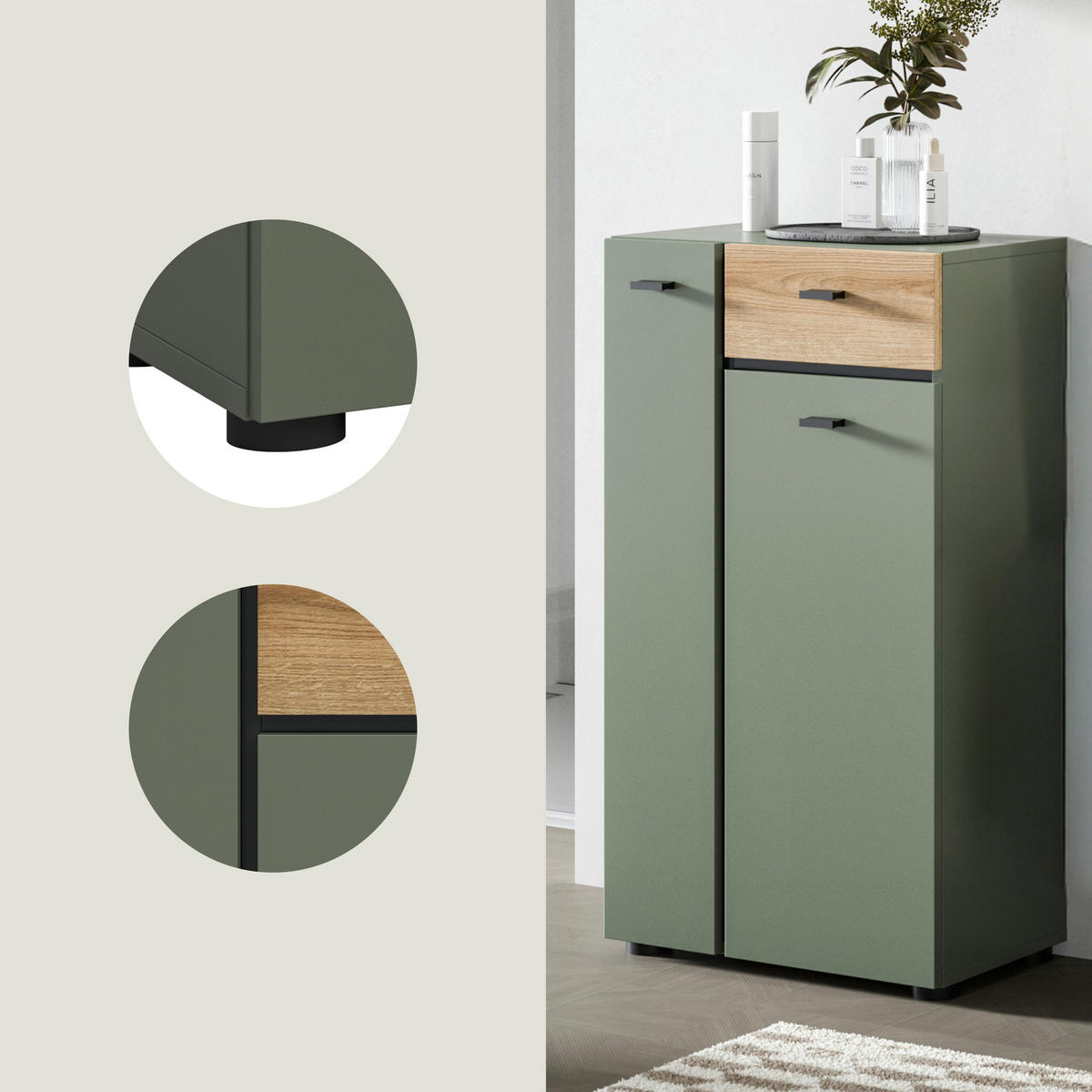 MIDISCHRANK 51/91/30 cm  - Eichefarben/Schwarz, Trend, Holzwerkstoff/Kunststoff (51/91/30cm) - MID.YOU