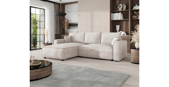 ECKSOFA Naturfarben Cord Zierkissen, Rückenkissen, Bettkasten, Schlaffunktion, Rücken echt, Liegefläche im Originalstoff  - Schwarz/Naturfarben, MODERN, Kunststoff/Textil (190/280cm) - Carryhome