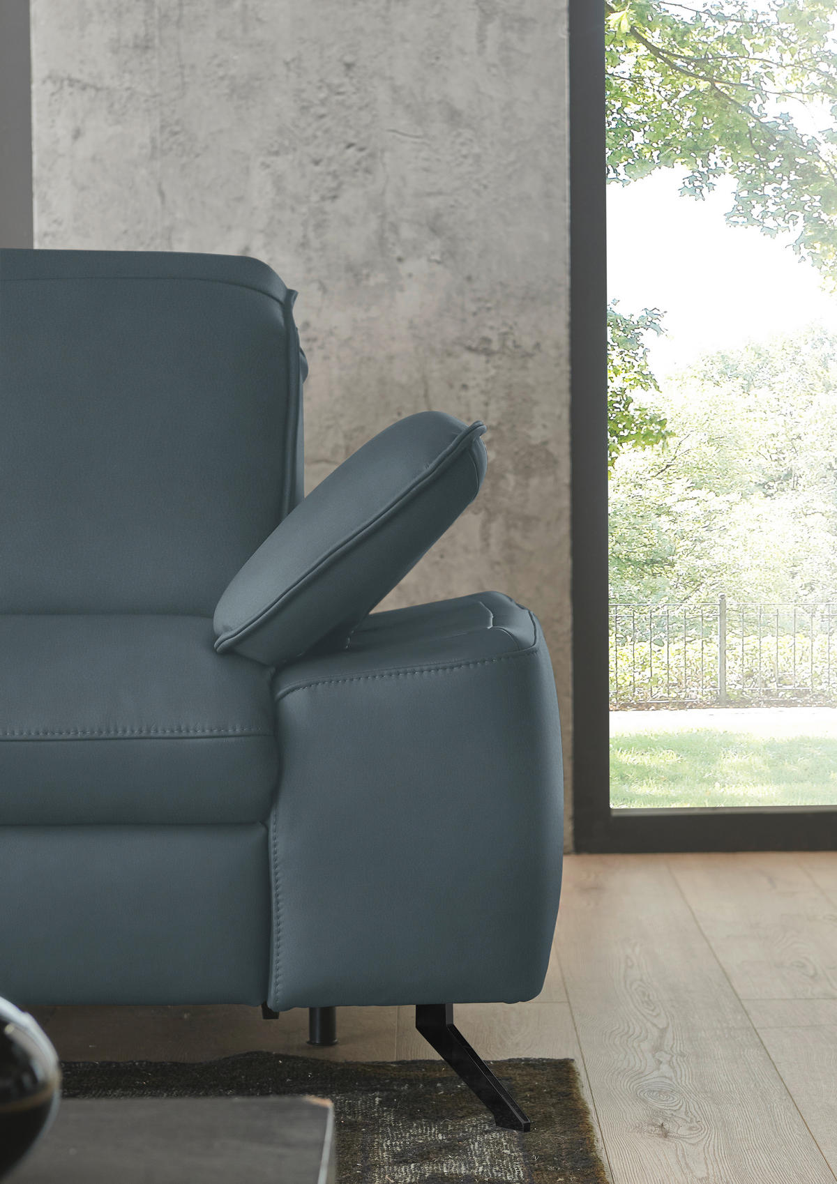 ECKSOFA  Echtleder Blaugrau  - Blaugrau/Schwarz, Design, Leder/Metall (169/307cm) - Beldomo Premium