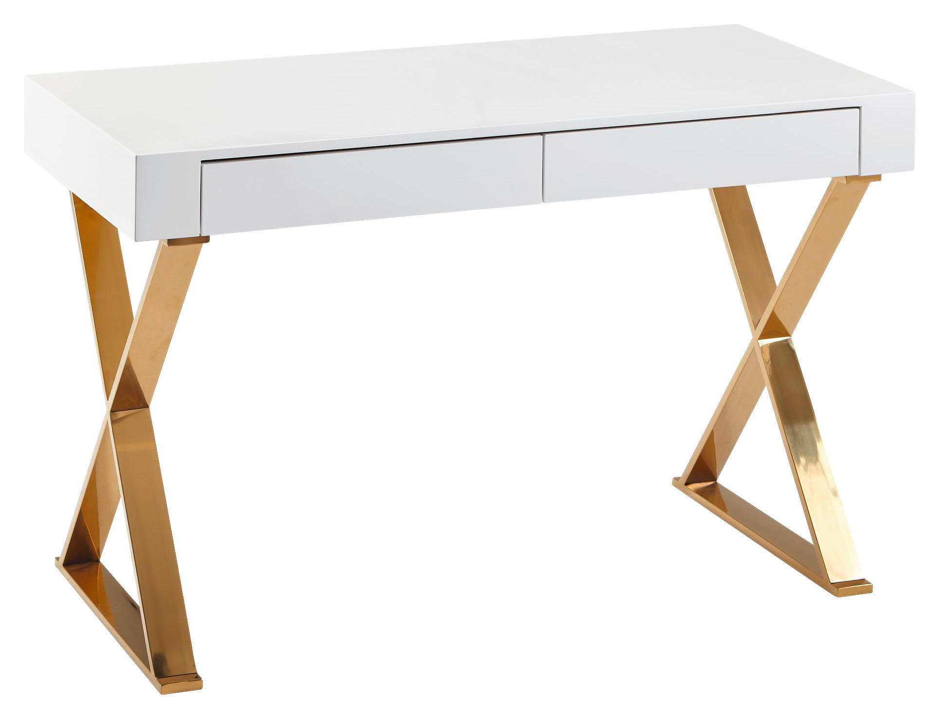 PÍSACÍ STÔL, biela, 118/57/76 cm - biela/zlatá, Modern, kov/kompozitné drevo (118/57/76cm) - MID.YOU
