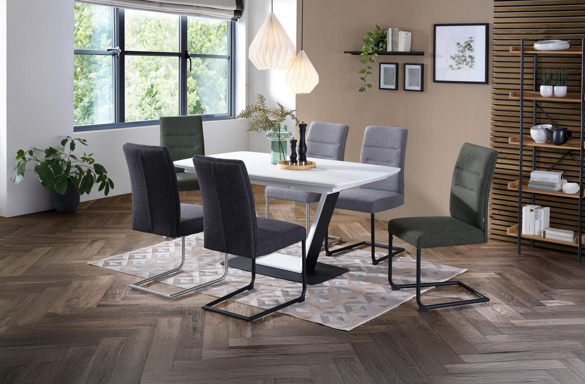 ESSTISCH in Metall, Glas, Holzwerkstoff 160-210/90/76 cm  - Schwarz/Weiß, Design, Glas/Holzwerkstoff (160-210/90/76cm) - Novel