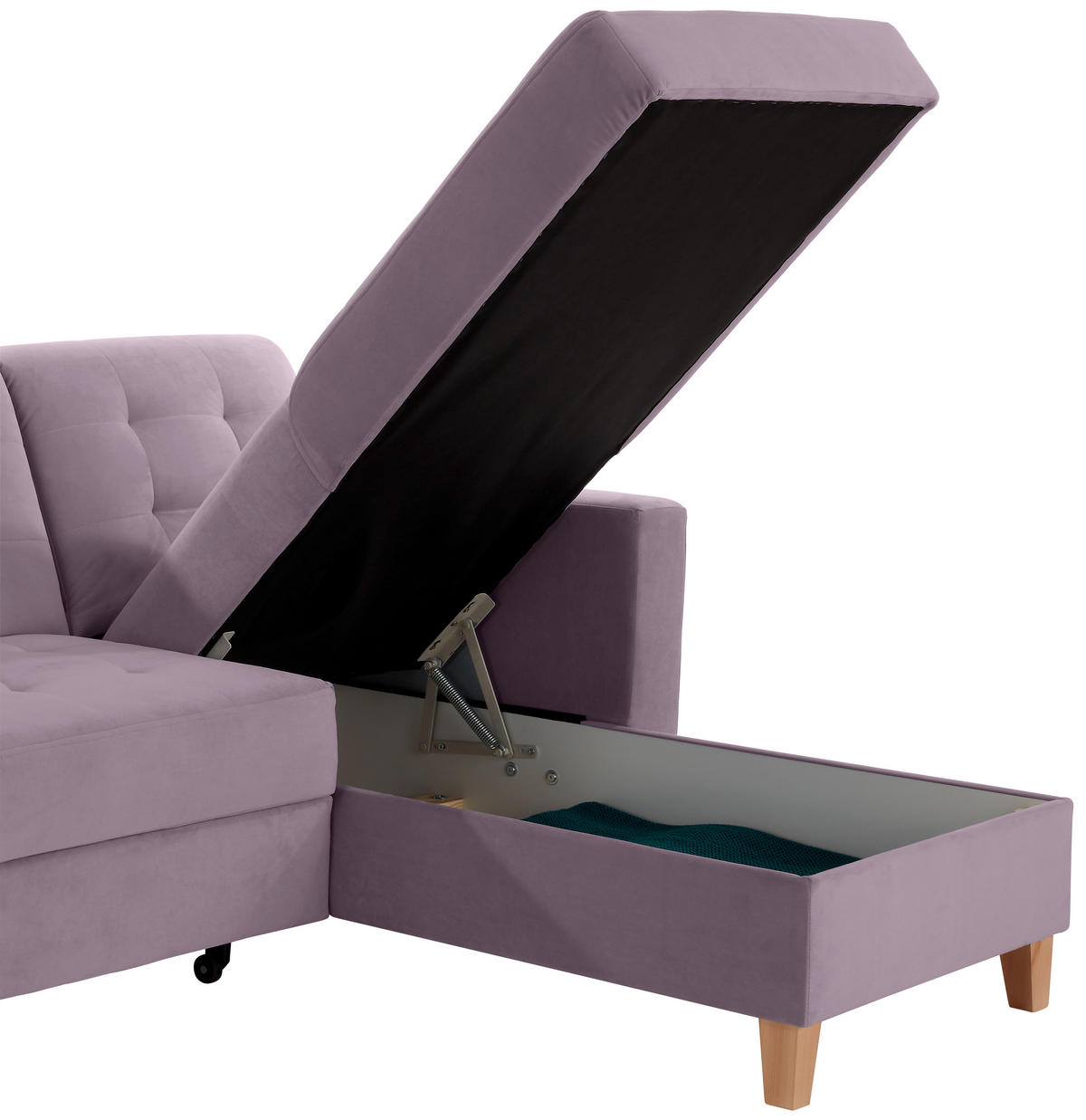 ECKSOFA Flieder Samt  - Flieder/Naturfarben, Design, Holz/Textil (231/160cm) - Livetastic