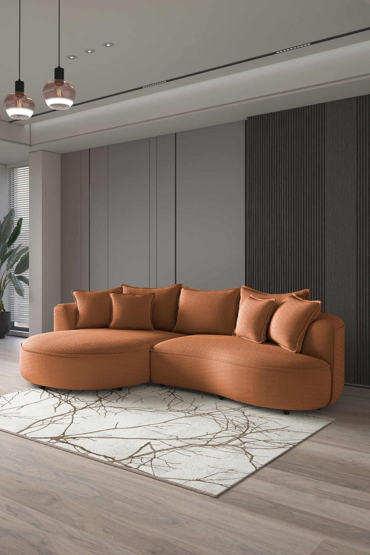 ECKSOFA in Velours, Struktur Terracotta  - Terracotta/Schwarz, Modern, Kunststoff/Textil (168/287cm) - Livetastic