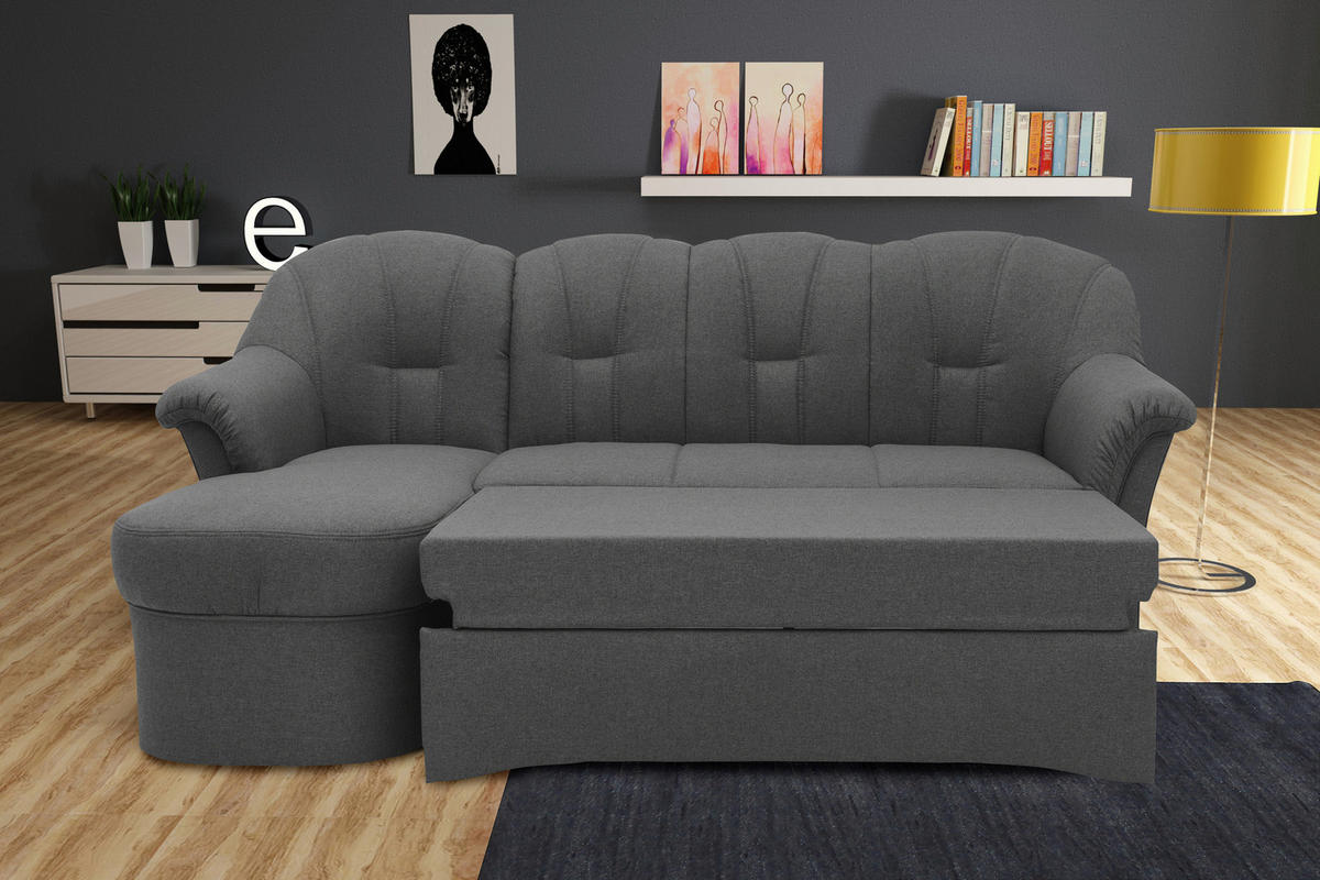 ECKSCHLAFSOFA in Webstoff Grau  - Schwarz/Grau, KONVENTIONELL, Kunststoff/Textil (142/233cm) - MID.YOU