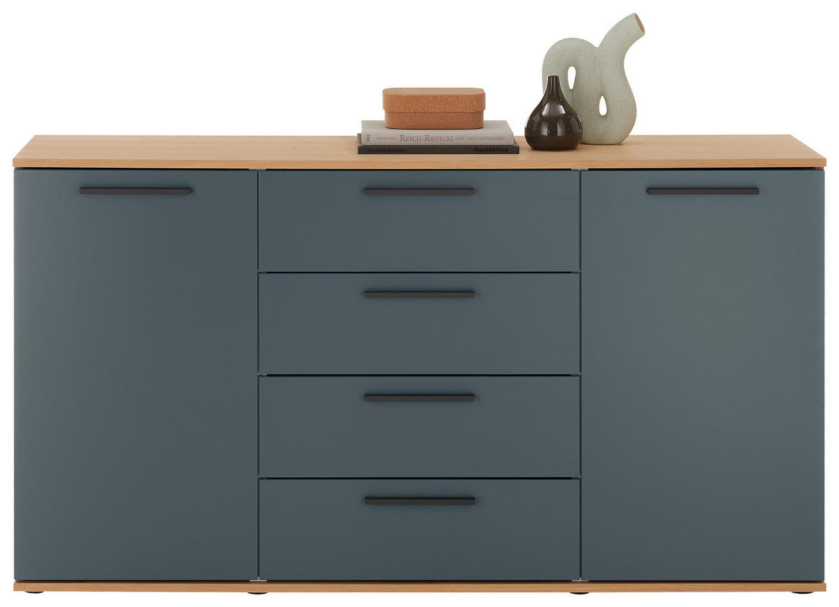SIDEBOARD Tizio  in 151/82,5/46 cm  - Blau/Eichefarben, Design, Holzwerkstoff/Metall (151/82,5/46cm) - Dieter Knoll