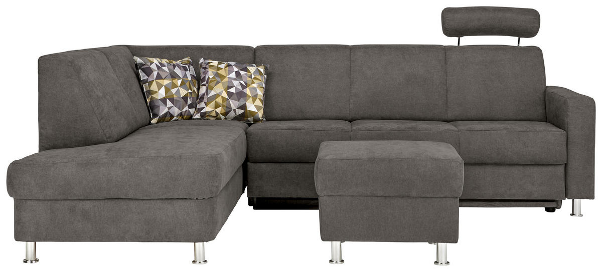 ECKSOFA Grau Flachgewebe  - Chromfarben/Grau, Design, Kunststoff/Textil (198/256cm) - Xora