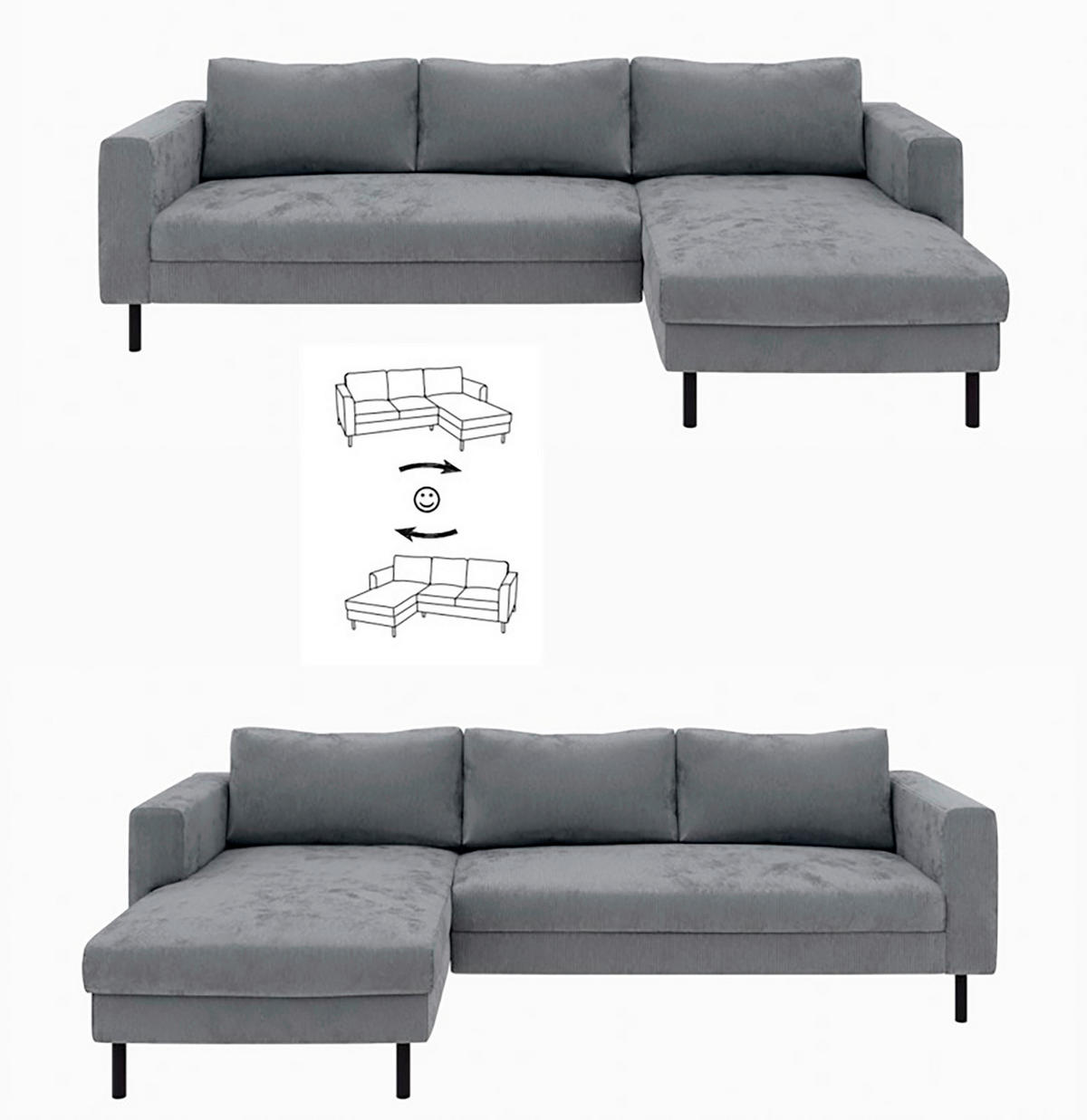 ECKSCHLAFSOFA  in Cord Dunkelgrau  - Dunkelgrau/Schwarz, MODERN, Textil/Metall (232/161cm) - Trendmanufaktur