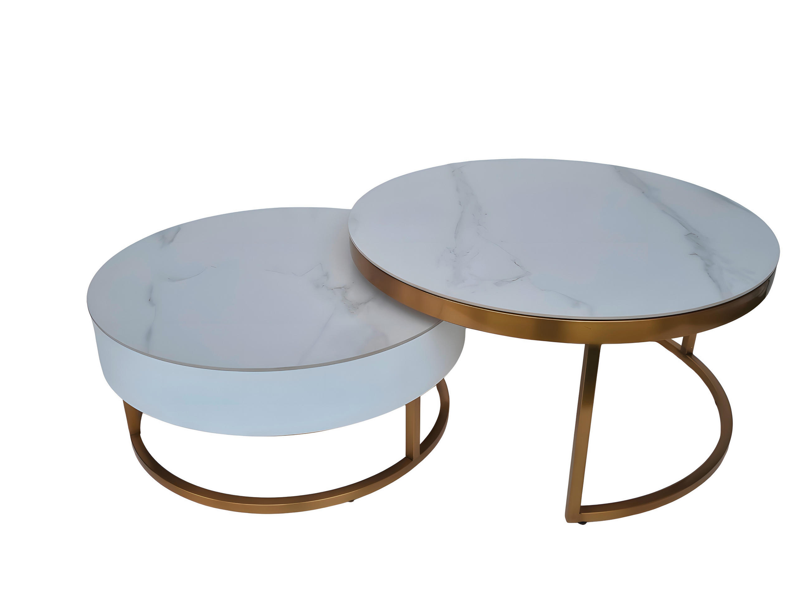 COUCHTISCHSET 70-80/70-80/31-39 cm rund Weiß, Goldfarben  - Goldfarben/Weiß, Design, Holzwerkstoff/Stein (70-80/70-80/31-39cm) - Modante