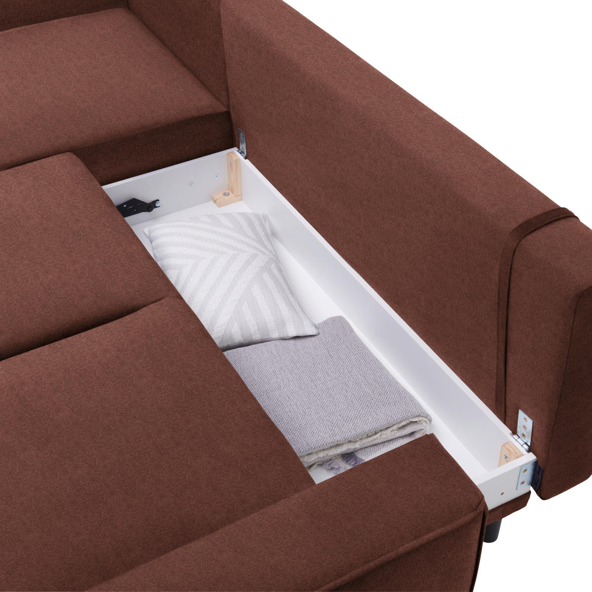 ECKSOFA in Velours Rostfarben  - Rostfarben/Schwarz, Konventionell, Holz/Textil (161/260cm) - Carryhome