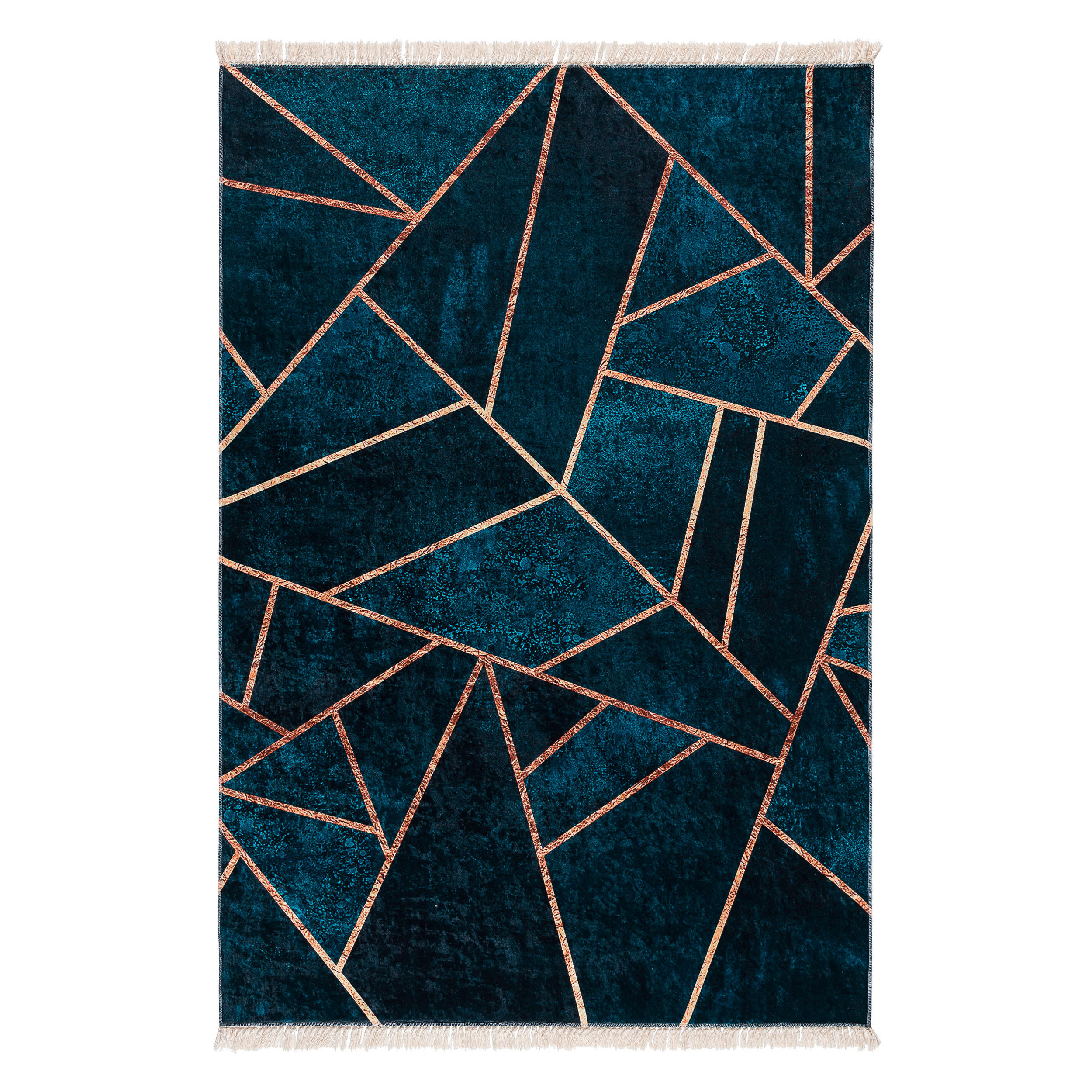 Webteppich Geomatric Abstract  80/150 cm  Goldfarben, Dunkelblau   - Goldfarben/Dunkelblau, MODERN, Kunststoff/Textil (80/150cm)