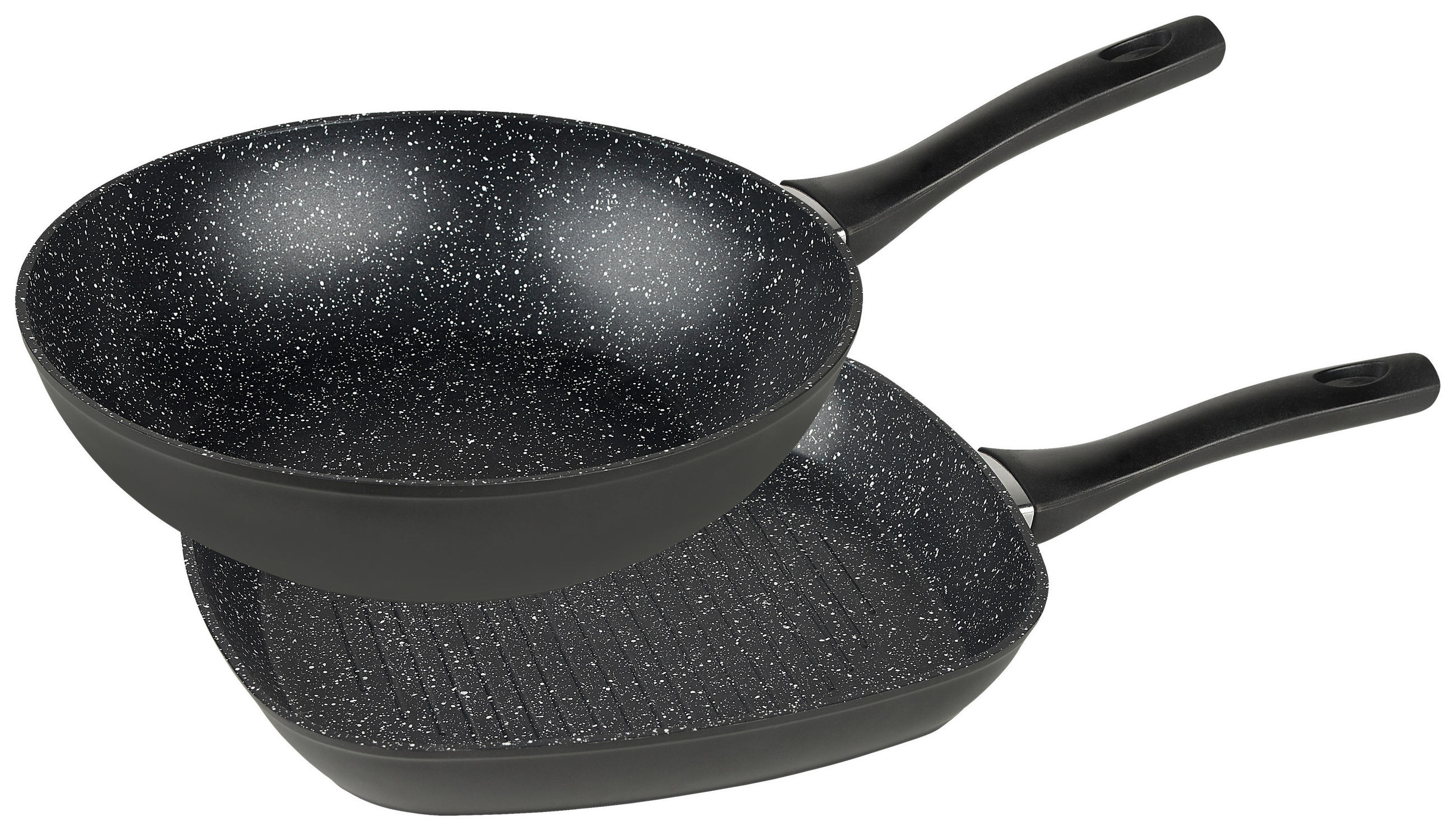 PFANNENSET Aluminium, Edelstahl 2-teilig  - Schwarz, Basics, Kunststoff/Metall (28+28x28cm) - Homeware Profession.
