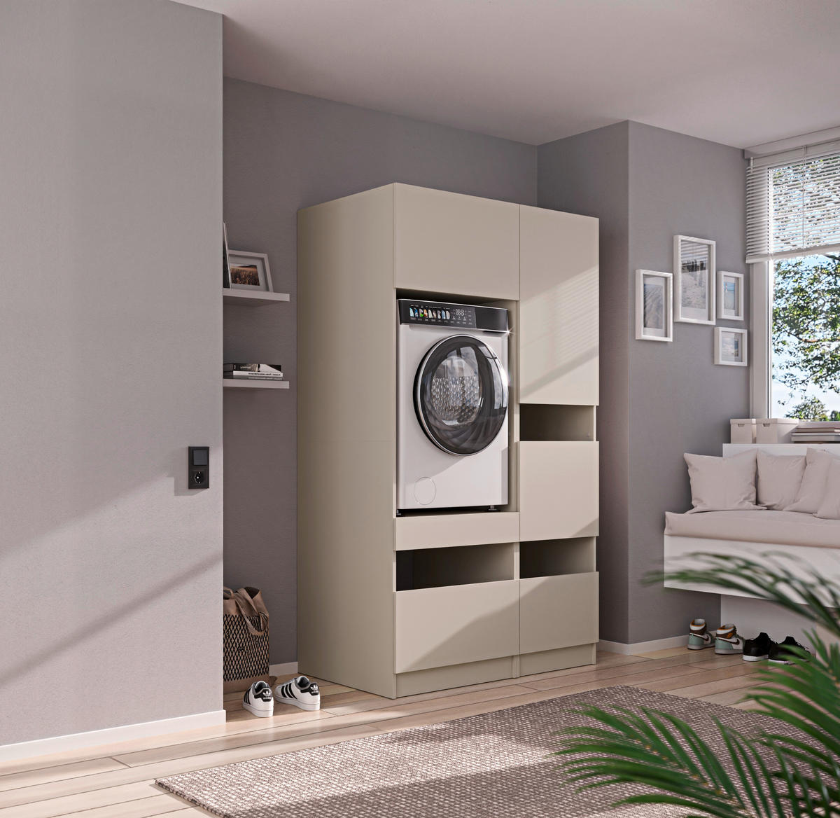 WASCHMASCHINENSCHRANK  68/200/68 cm  - Kaschmir/Schwarz, Design, Holzwerkstoff/Metall (68/200/68cm) - Milino