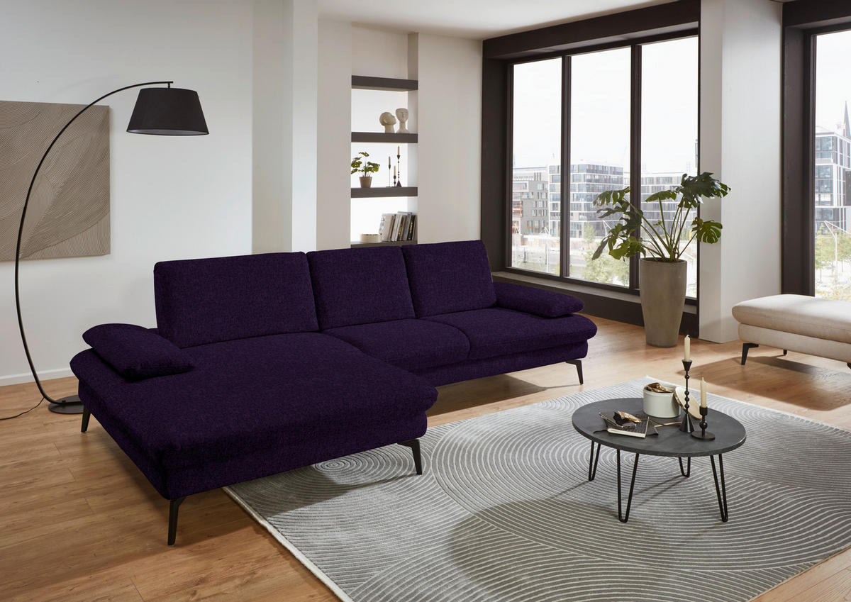 ECKSOFA in Chenille, Mikrofaser Aubergine, Violett  - Violett/Aubergine, Design, Textil/Metall (157/299cm) - Dieter Knoll
