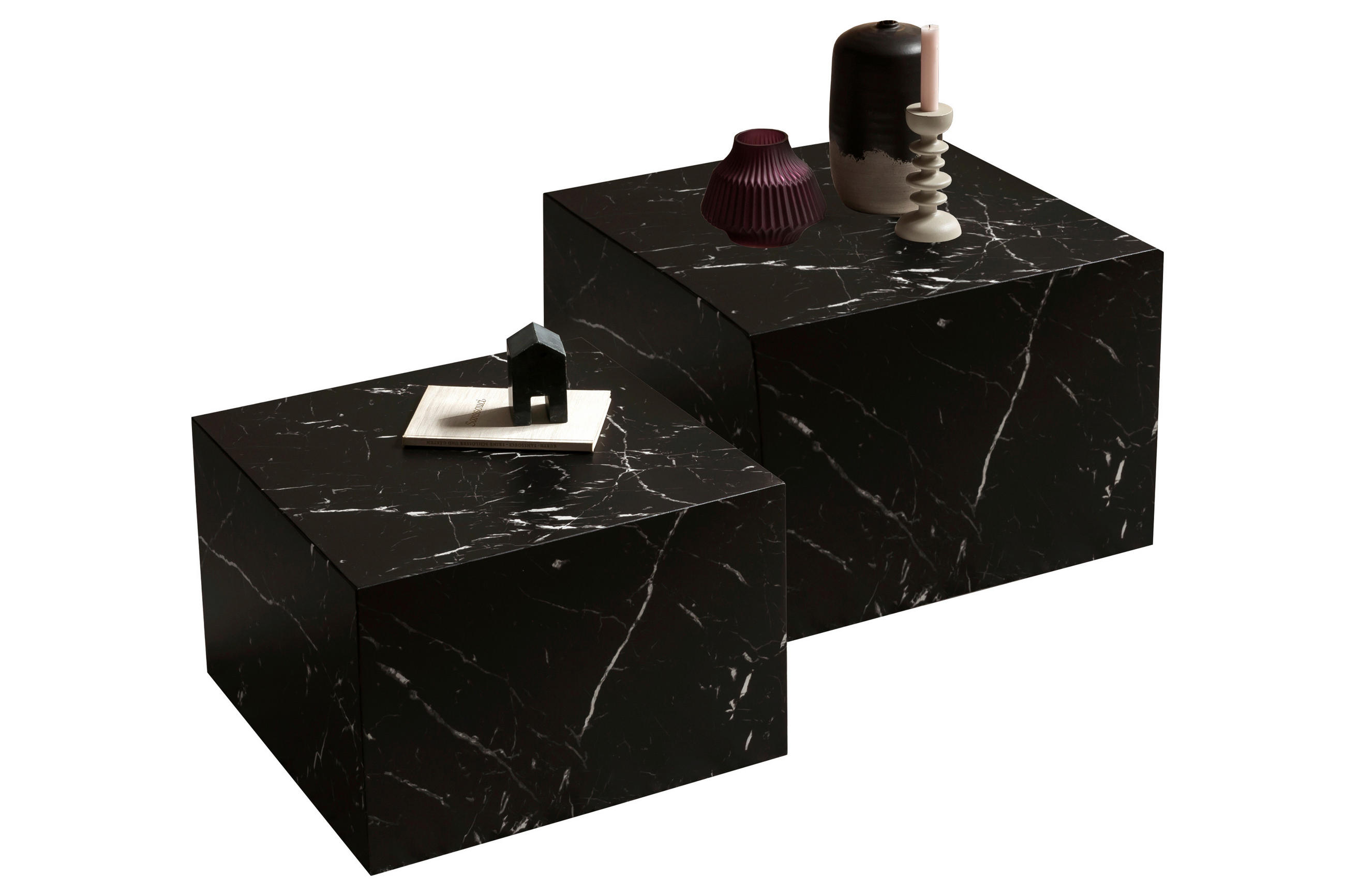 COUCHTISCHSET 58-50/58-50/40-33 cm quadratisch Schwarz  - Schwarz, Design, Holzwerkstoff (58-50/58-50/40-33cm) - Livetastic