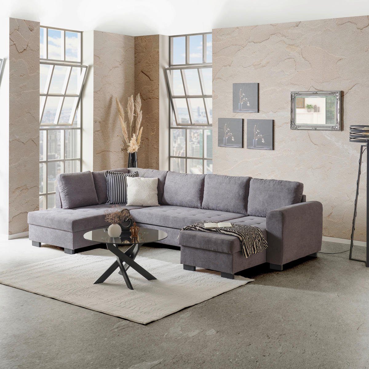 WOHNLANDSCHAFT Anthrazit Mikrofaser  - Anthrazit/Schwarz, MODERN, Kunststoff/Textil (178/305/155cm) - P & B