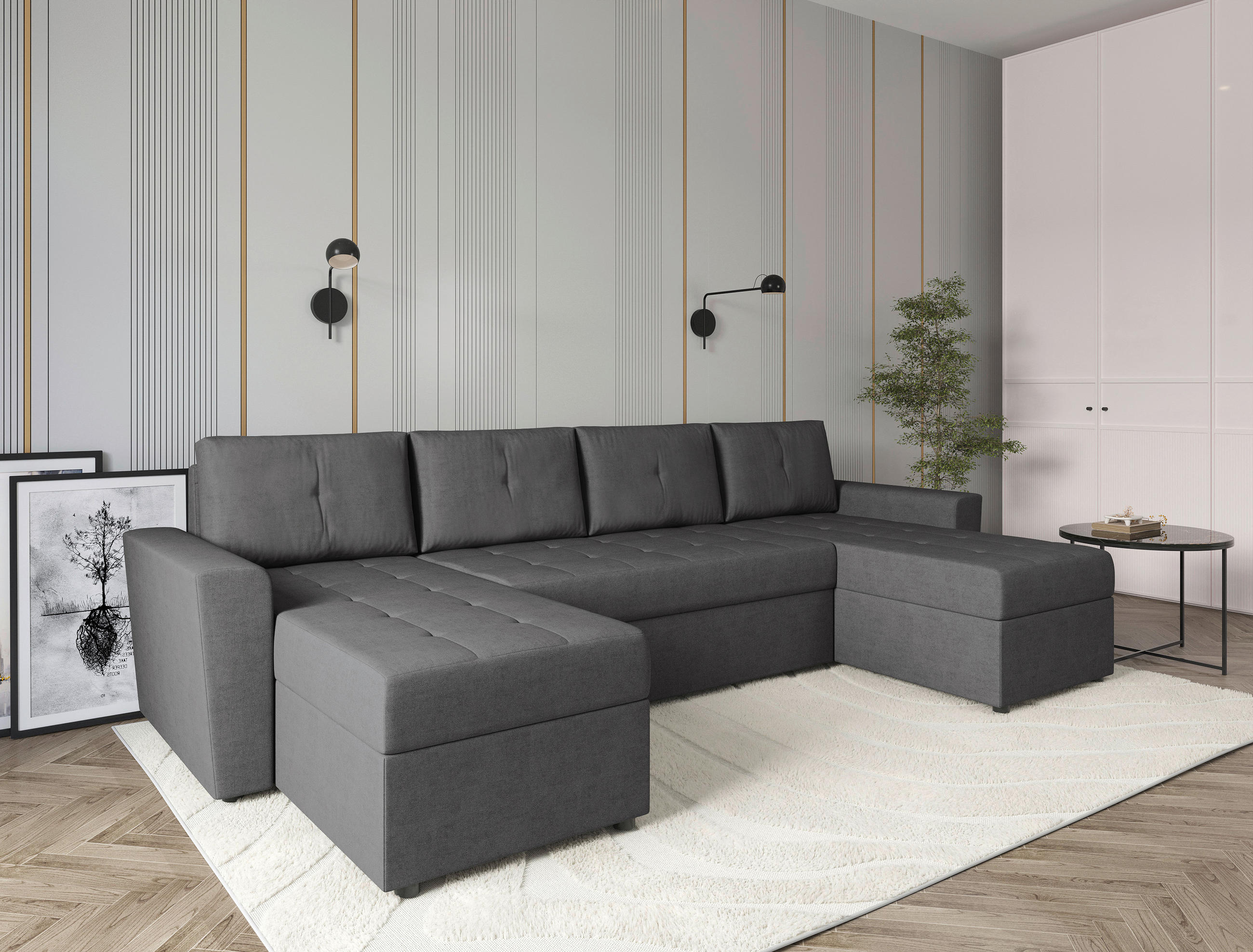 WOHNLANDSCHAFT TERMOLI Grau Jacquard  - Schwarz/Grau, Design, Kunststoff/Textil (155/296/155cm) - MID.YOU