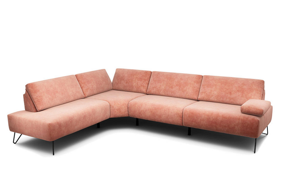 ECKSOFA Cosy Rosa Samt  - Schwarz/Rosa, Design, Textil/Metall (213/288-303cm) - SENSOO