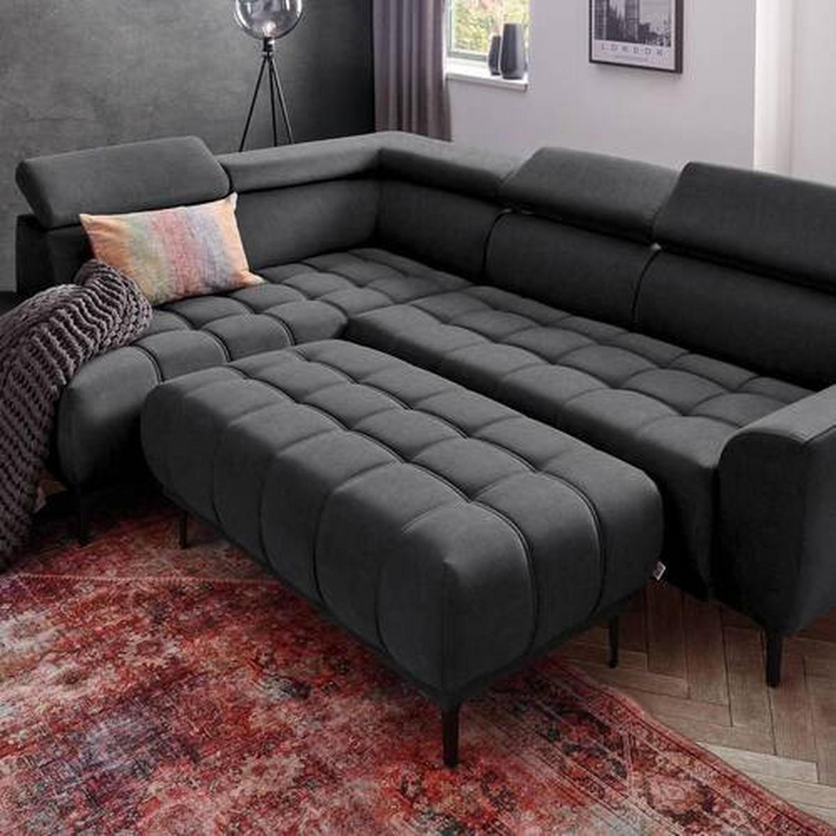 ECKSOFA in Velours Graphitfarben  - Schwarz/Graphitfarben, Design, Textil/Metall (191/261cm) - Stylife