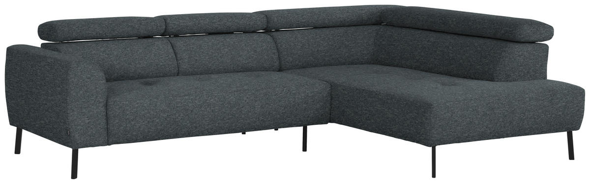 ECKSOFA in Chenille Grau  - Schwarz/Grau, Design, Textil/Metall (280/205cm) - MID.YOU
