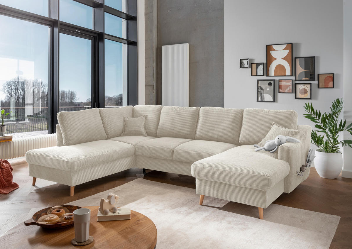 WOHNLANDSCHAFT in Cord Beige  - Beige/Naturfarben, KONVENTIONELL, Holz/Textil (200/301/150cm) - P & B