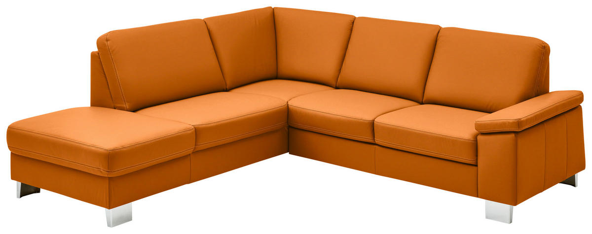ECKSOFA  in Echtleder Orange  235/248 cm  - Alufarben/Orange, Design, Leder/Metall (235/248cm) - Beldomo Premium