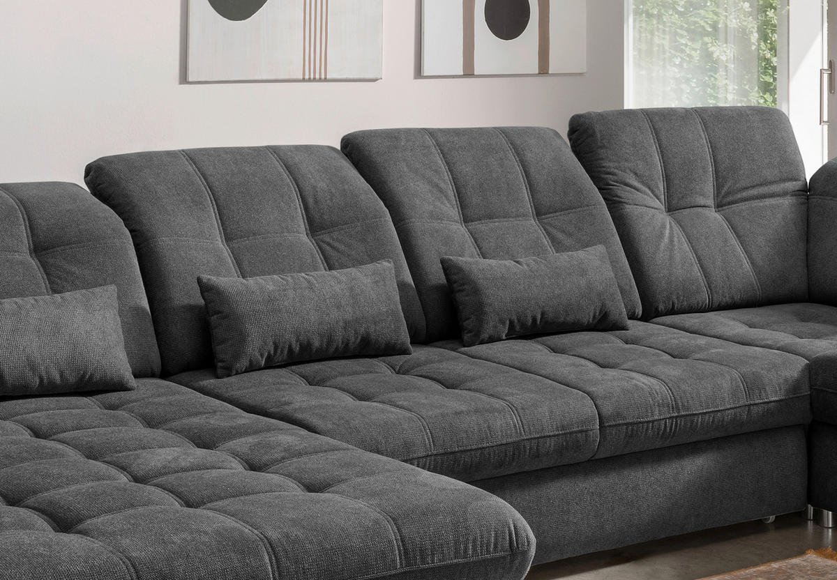 WOHNLANDSCHAFT in Chenille Anthrazit  - Anthrazit/Schwarz, Modern, Textil/Metall (184/387/252cm) - Livetastic