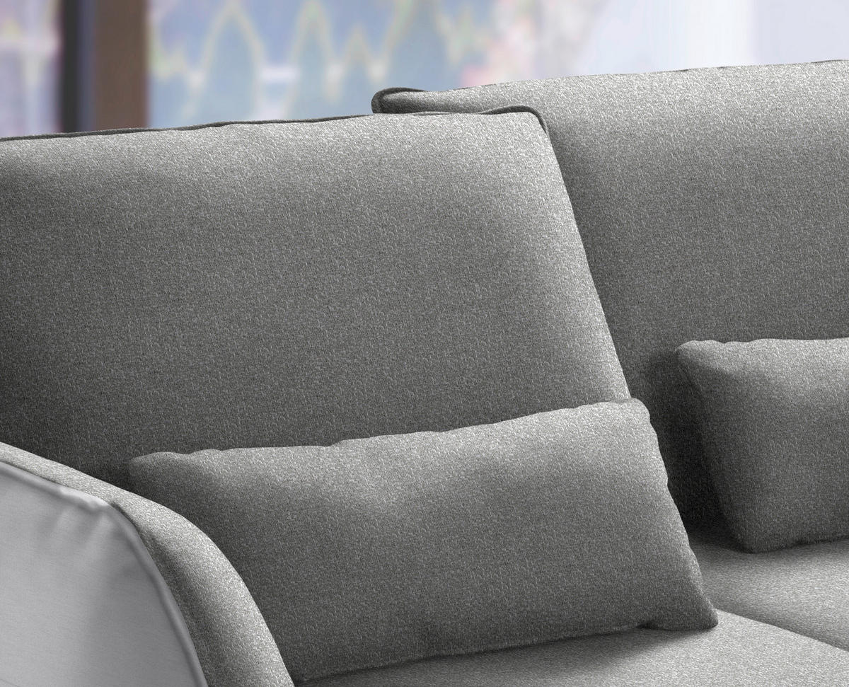 ECKSOFA in Flachgewebe Hellgrau  - Hellgrau/Schwarz, Design, Textil/Metall (310/250cm) - Moderano