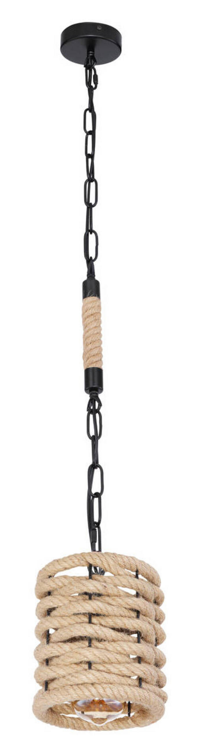VISEČA SVETILKA  Halia      15/150 cm      E27 - črna/rjava, Trendi, kovina/naravni materiali (15/150cm) - Globo