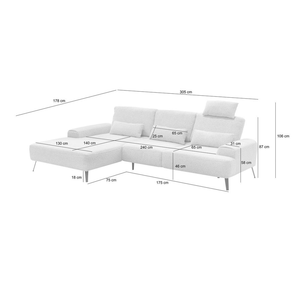 Thumbnail - Livetastic Ecksofa Astoria, Dunkelgrau, Textil, 3-Sitzer, Füllung: Silikon, Schaumstoffflocken, Ottomane links, L-Form, ...