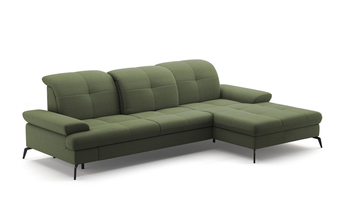 ECKSOFA in Flachgewebe Olivgrün  - Schwarz/Olivgrün, Konventionell, Textil/Metall (279/185cm) - Sit & More
