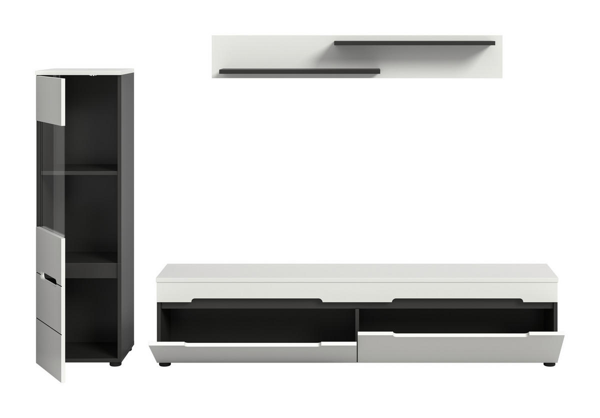 WOHNWAND 2-teilig  in Weiß  221/141/33 cm  - Schwarz/Weiß, Design, Holzwerkstoff/Kunststoff (221/141/33cm) - Livetastic