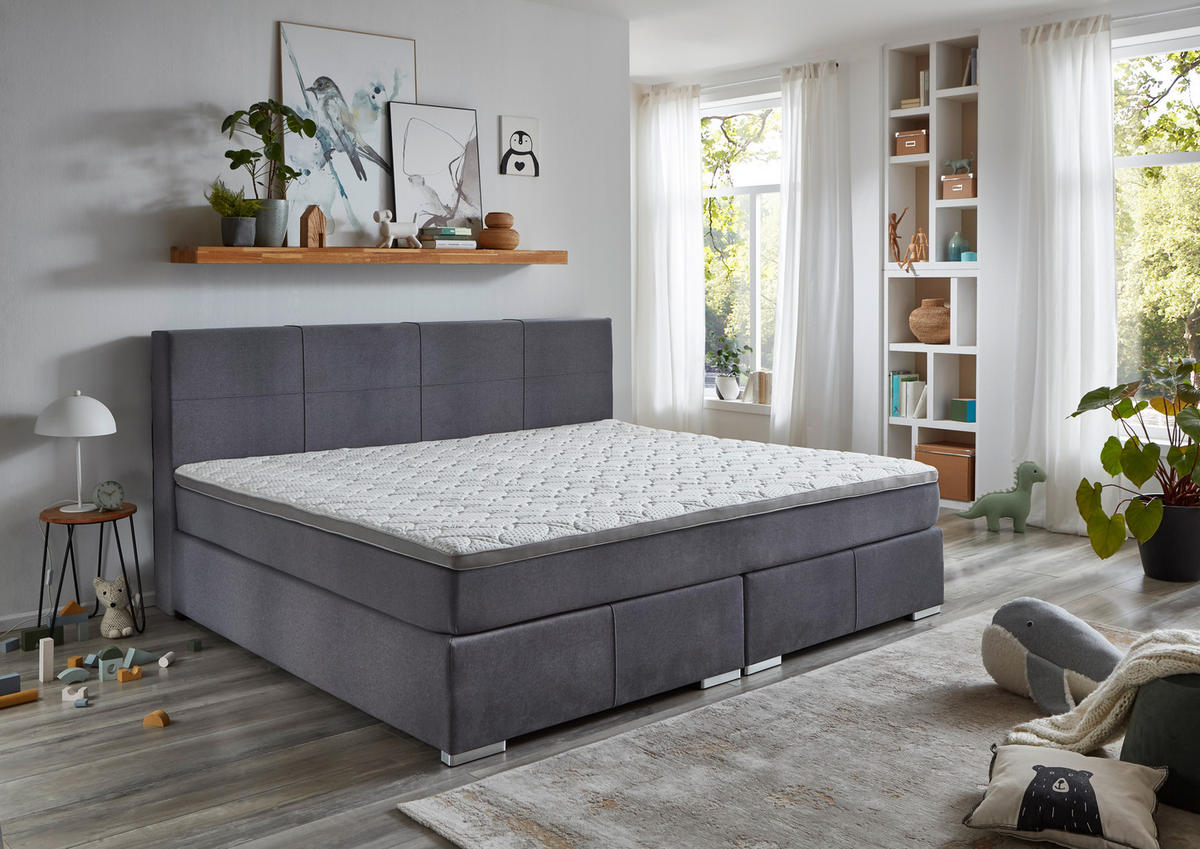 FAMILIENBOXSPRINGBETT 240/200 cm  in Grau  - Chromfarben/Grau, KONVENTIONELL, Holz/Kunststoff (240/200cm) - Boxxx