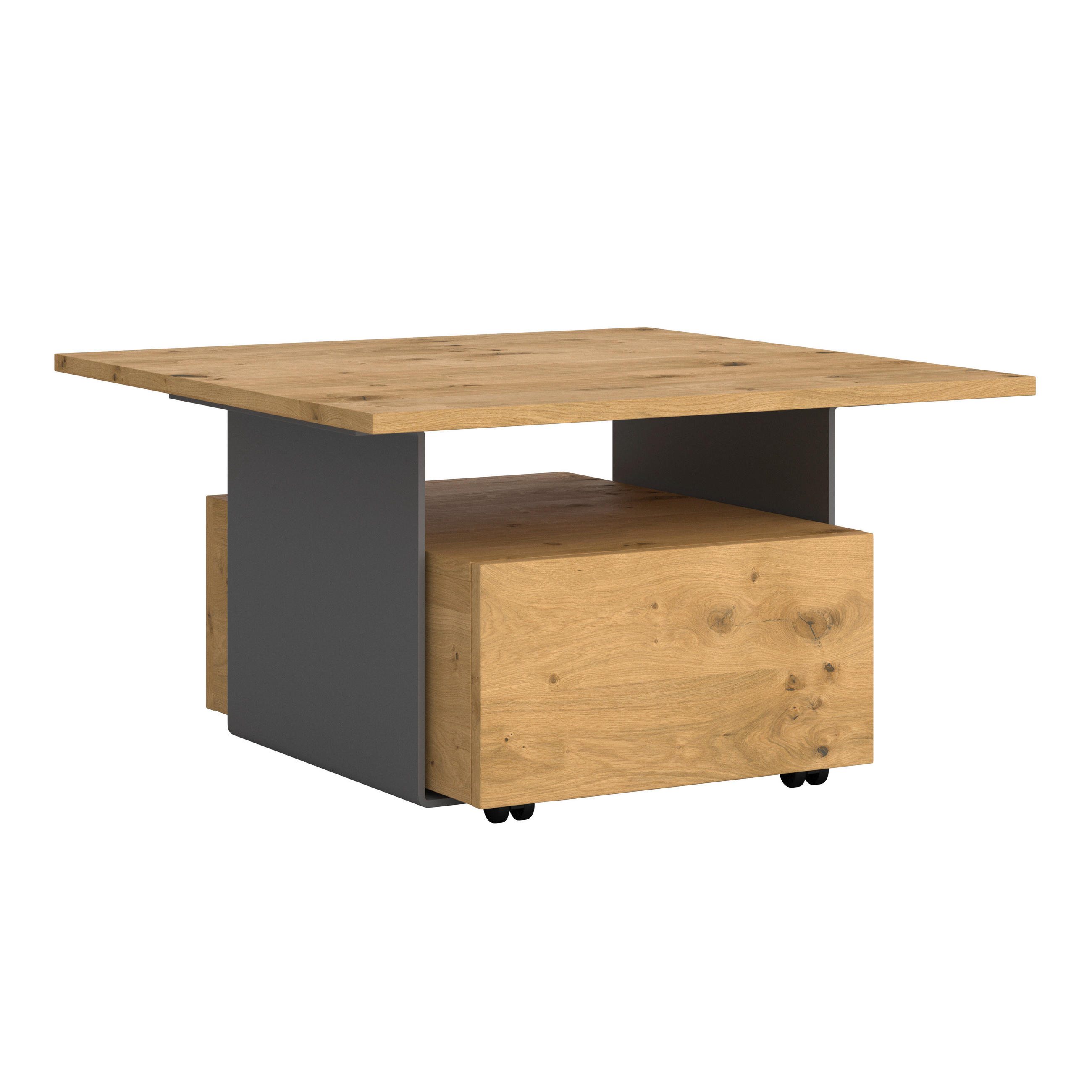 COUCHTISCH Wildeiche furniert, massiv 80/80/43 cm quadratisch Anthrazit, Eichefarben  - Eichefarben/Anthrazit, Natur, Holz/Metall (80/80/43cm) - Voglauer