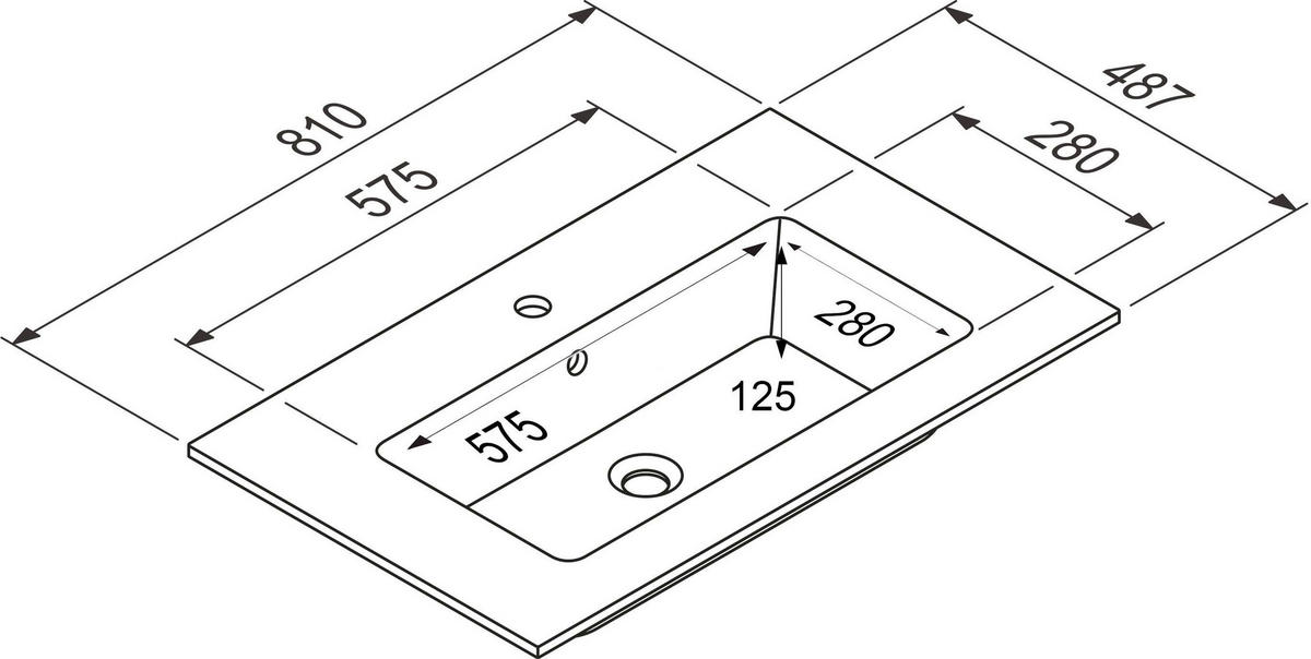WASCHTISCHKOMBI 81 cm  - Edelstahlfarben/Eichefarben, MODERN, Holzwerkstoff/Stein (81cm) - Nobilia