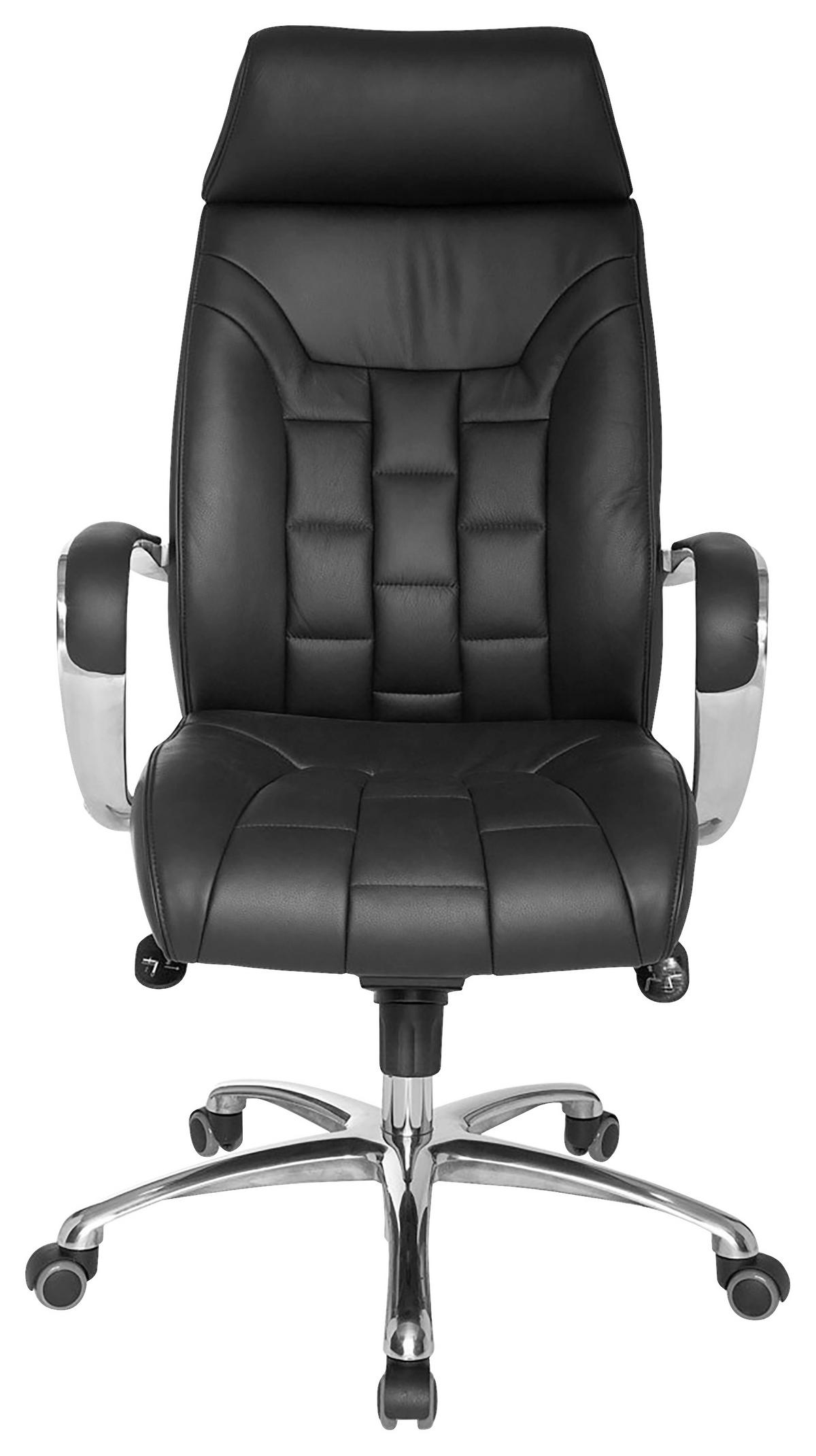 CHEFSESSEL Schwarz  - Alufarben/Schwarz, MODERN, Leder/Kunststoff (66/128/62cm) - MID.YOU