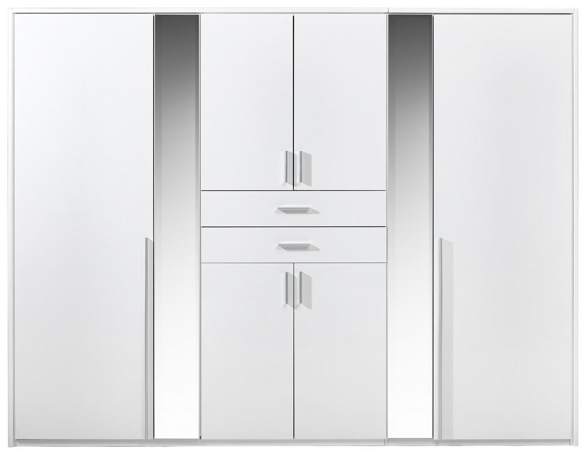 KLEIDERSCHRANK 270/208/58 cm 8-türig Weiß  - Alufarben/Weiß, KONVENTIONELL, Glas/Holzwerkstoff (270/208/58cm) - Carryhome