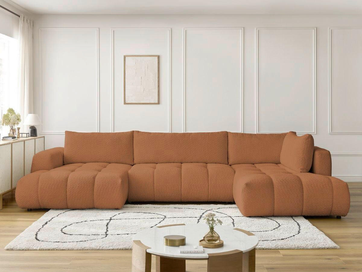 WOHNLANDSCHAFT  FUJI  Orange Bouclé  - Schwarz/Orange, MODERN, Kunststoff/Textil (160/377/204cm)