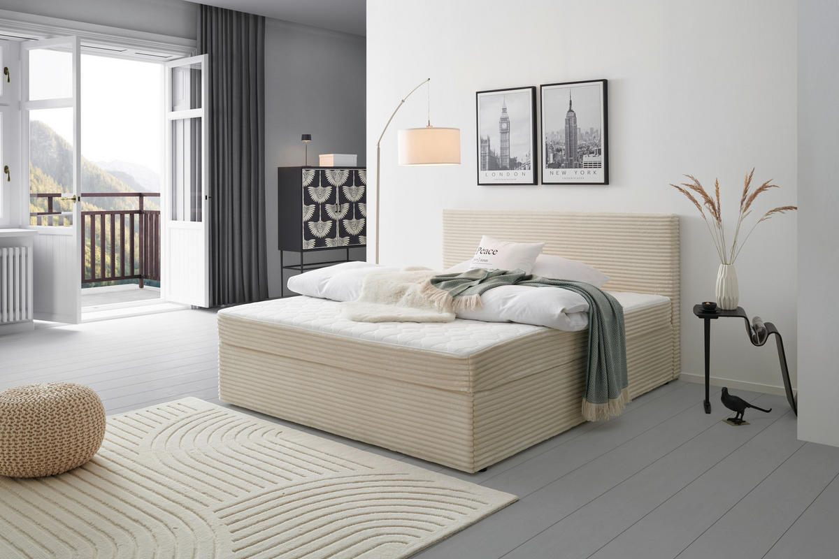 BOXBETT 200/200 cm,  in Beige,  - Beige, MODERN, Holz/Textil (200/200cm) - MID.YOU