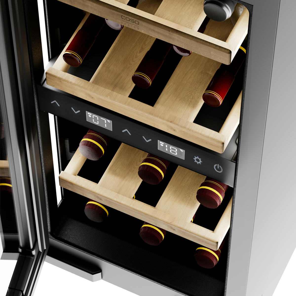 WEINKÜHLSCHRANK WineExcellence WEU 18  - Schwarz, Basics, Glas (29,5/81,8/56,2cm) - CASO Design