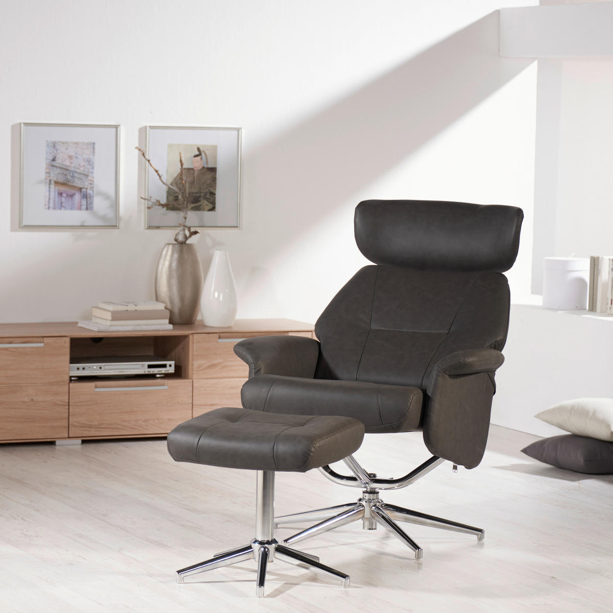 POČIVALNIK S PODNOŽNIKOM,  antracit, barve kroma kovina, umetna masa, tekstil - barve kroma/antracit, Design, kovina/umetna masa (75/109-96/77-109cm) - Xora