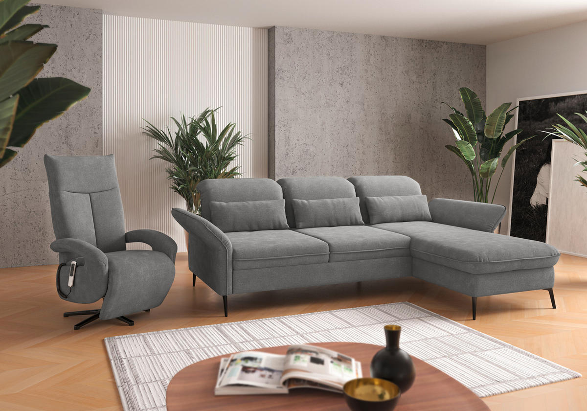 ECKSOFA in Flachgewebe Grau  - Schwarz/Grau, Konventionell, Textil/Metall (264/198cm) - Sit & More