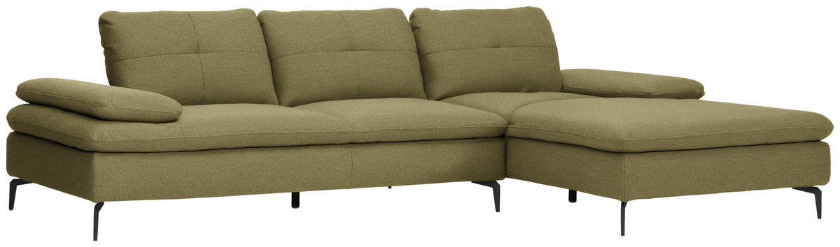 ECKSOFA in Webstoff Olivgrün  - Schwarz/Olivgrün, Design, Textil/Metall (301/179cm) - Chilliano