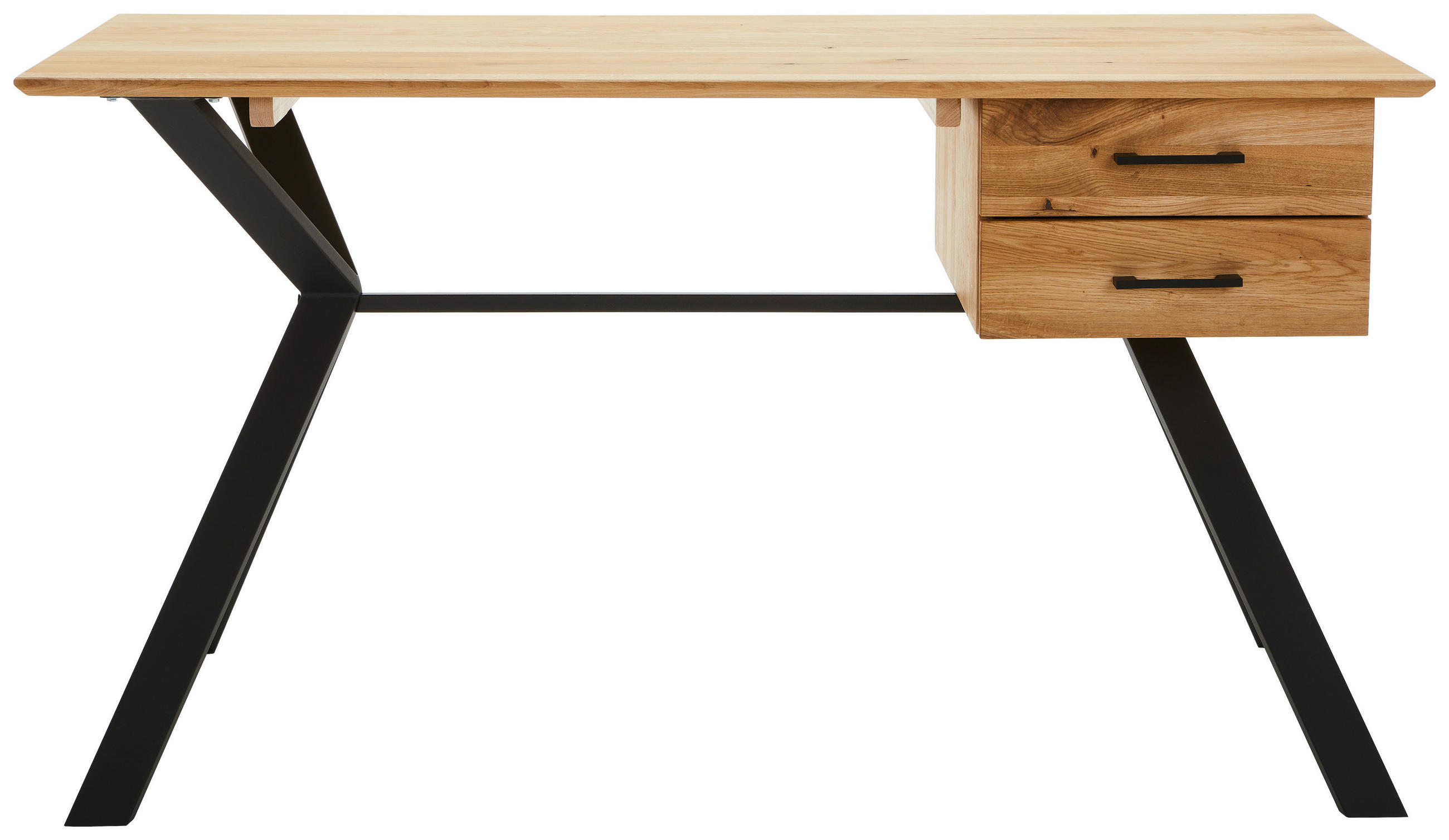 SCHREIBTISCH 140/65/77 cm  in Schwarz, Eichefarben  - Eichefarben/Schwarz, MODERN, Holz/Metall (140/65/77cm) - Linea Natura