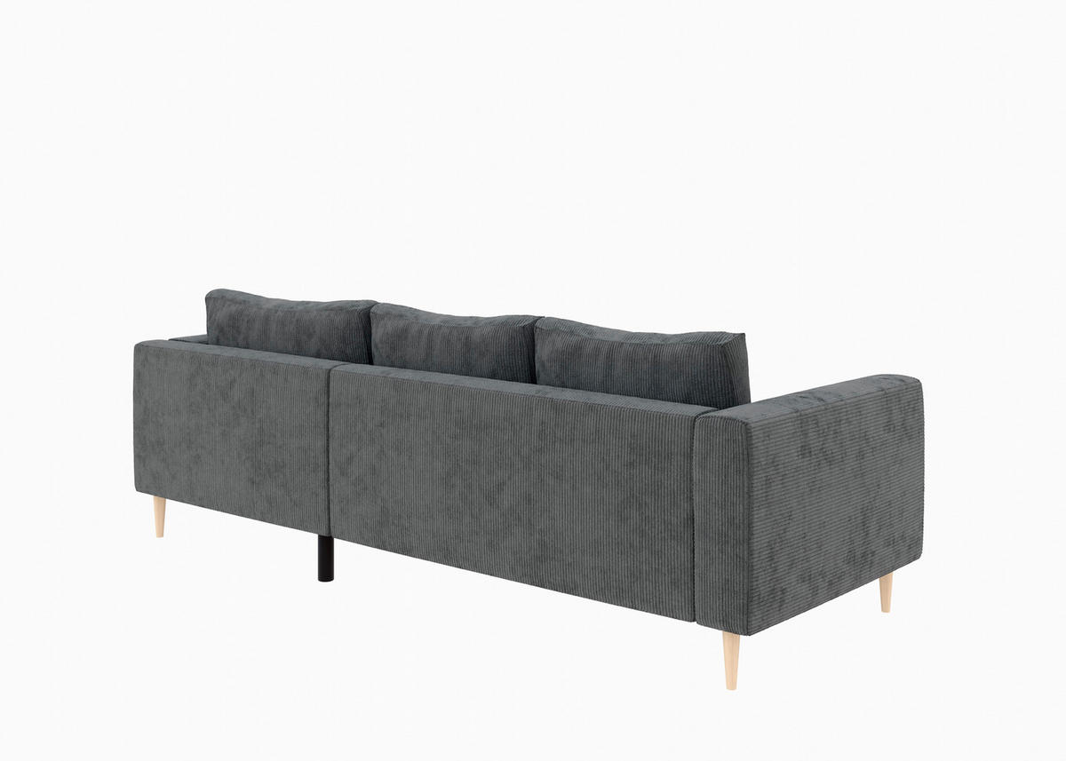 ECKSCHLAFSOFA  mit Rücken echt, Armteil links, Armteil rechts Cord Dunkelgrau  - Dunkelgrau/Buchefarben, MODERN, Holz/Textil (232/161cm) - Trendmanufaktur