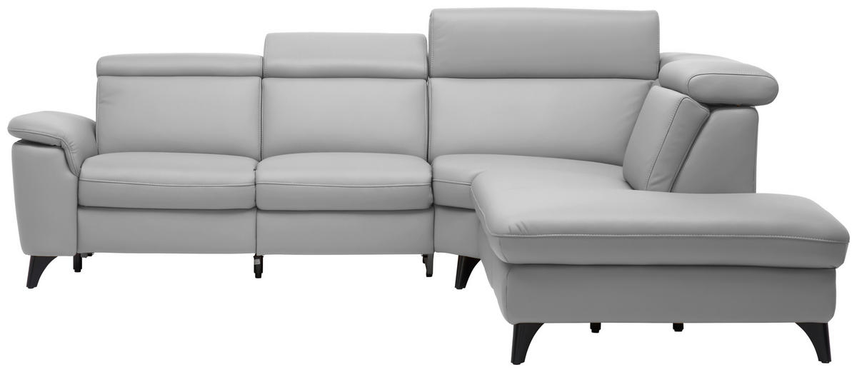 ECKSOFA in Echtleder Grau  - Schwarz/Grau, Design, Leder/Metall (285/239cm) - Cantus